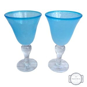 Set of 2 - Artland Iris Light Blue Hand Blown Glass Goblet Stemware